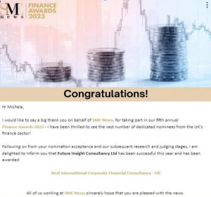 SME Finance Awards - Best International Corporate Financial Consultancy 2023