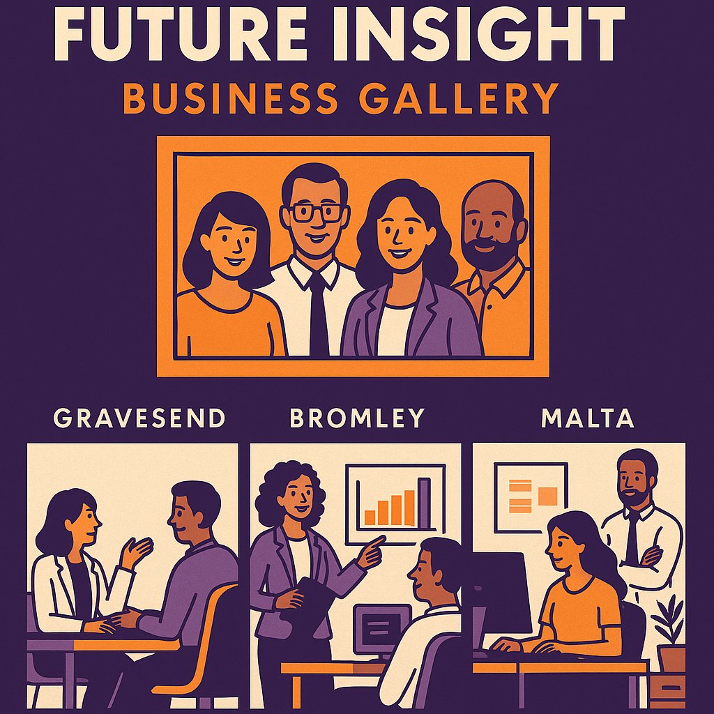 Feature image from the Future Insight business gallery showing team members and office highlights from Gravesend, Bromley, and Malta.